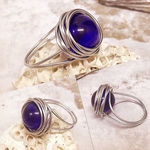 Royal Blue Glass Bead Ring, Size 7